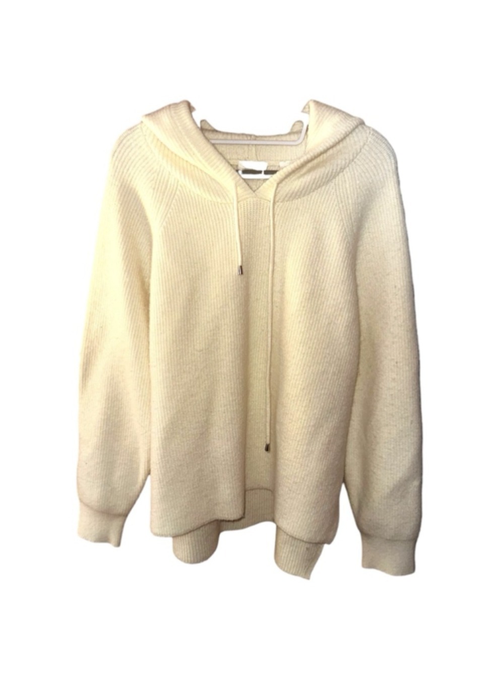Cyrus Cream Hooded Sweater Women's Large Ribbed Knit Pullover Soft Cozy Neutral - Picture 5 of 11